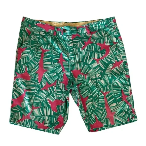 Loudmouth Men's Golf Shorts Pink Shark Size 38 Flat Front - Picture 1 of 4